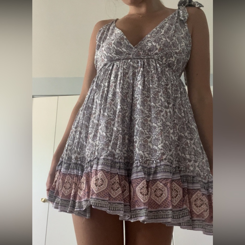 Super Cute Tie Shoulder Patterned Mini Dress